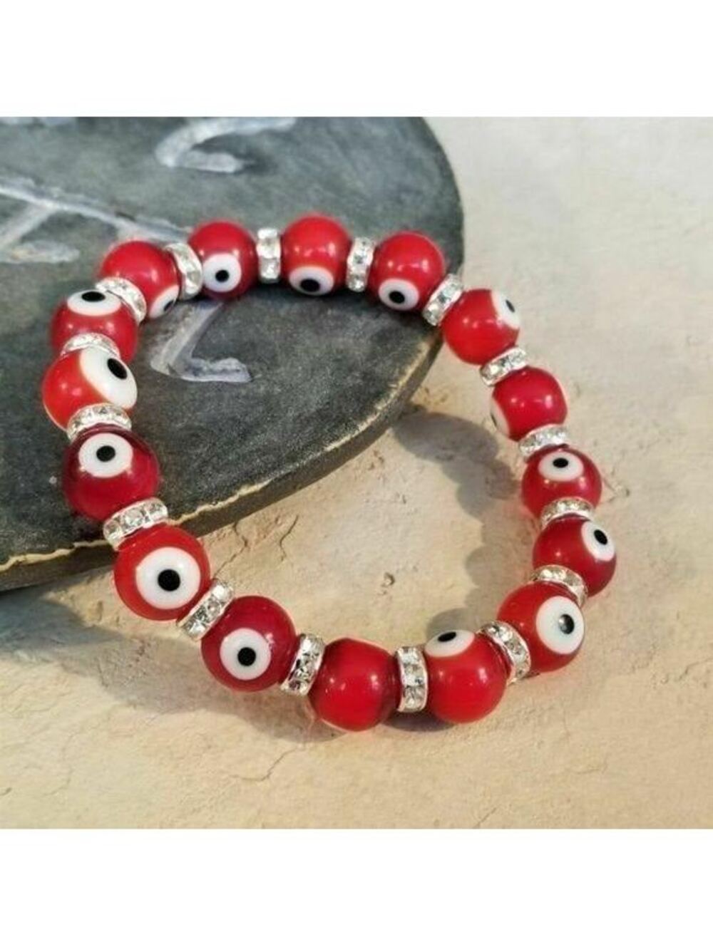 Turkish Evil Eye Stretch Bracelet Red White Back